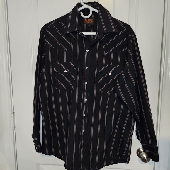 Plains Western Wear Mens Black Striped Pearl Snap Shirt M - Picture 1 of 6